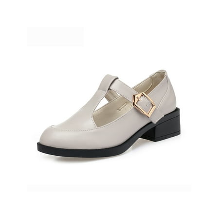 

Colisha Womens Comfort Closed Round Toe Mary Jane Walking Pumps Wedding Chunky Block Heel Beige Gray-Low Heel 8