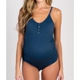 thumbnail image 1 of Women's Blue Ribbed Snap Front One-piece Maternity Swimsuit, 1 of 9