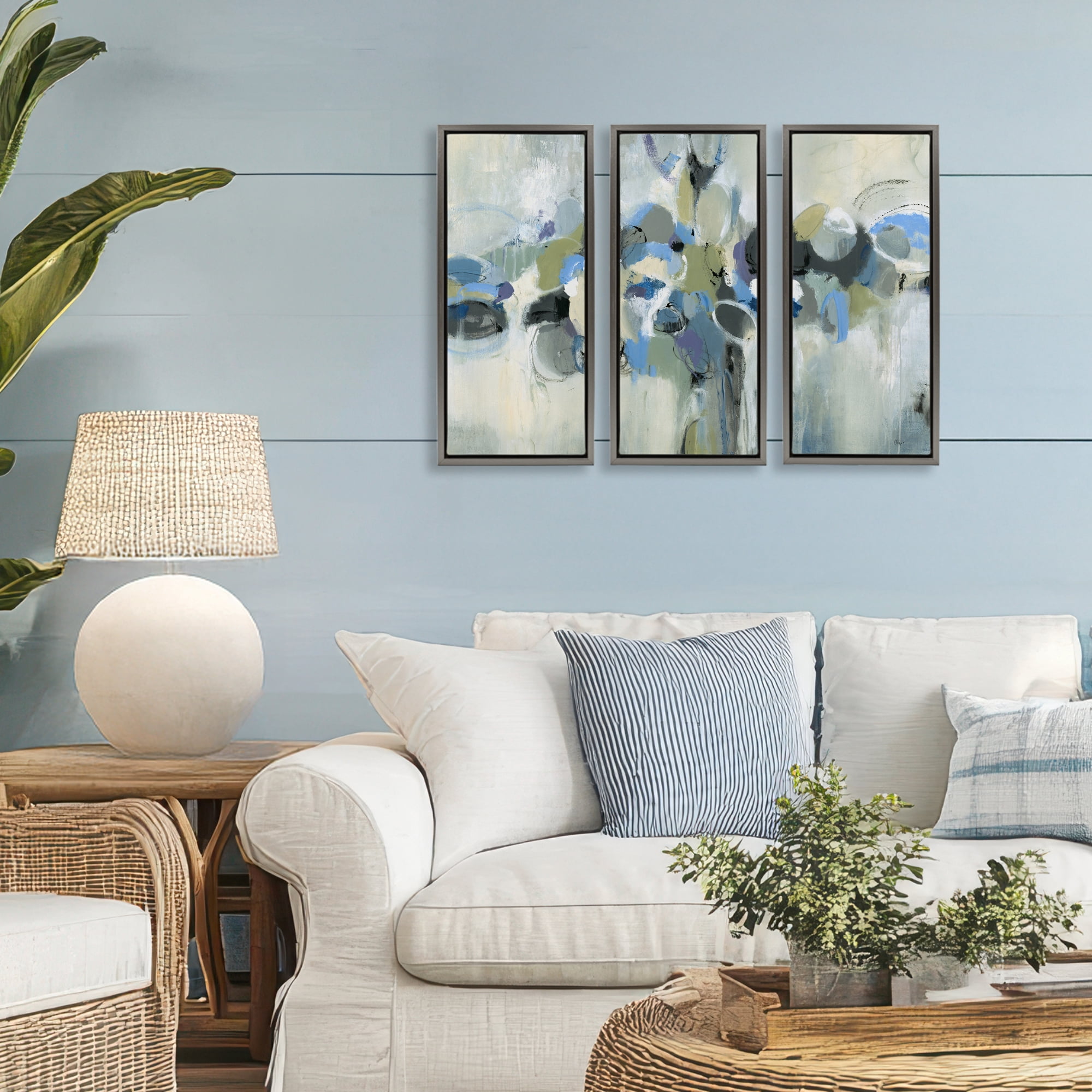 Stupell Industries Subdued Dappled Abstract 3 Piece Gray Framed Floater Canvas Set, design by Lisa Ridgers