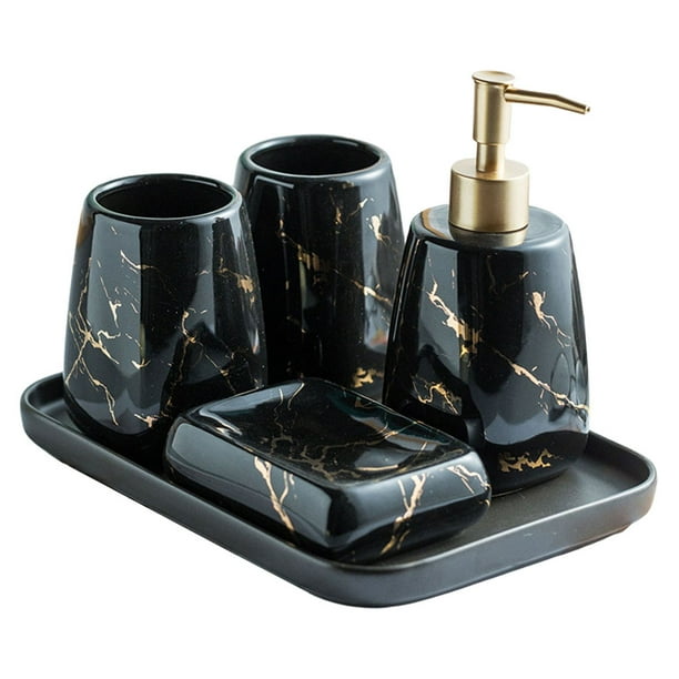 Juego de vasos para cepillos de dientes Zexzen Marble Lotion Stripe Accesorio para mostrador Líquido Essentra Negro 5 piezas