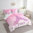 thumbnail image 3 of jejeloiu Paris Eiffel Tower 7-Piece Twin Bedding Sets,Cute Cartoon Butterflies Bedding Comforter Set,Pink Glitter Print Sheet Sets For Girls Kids,Microfiber Bedroom Decor Reversible, 3 of 8