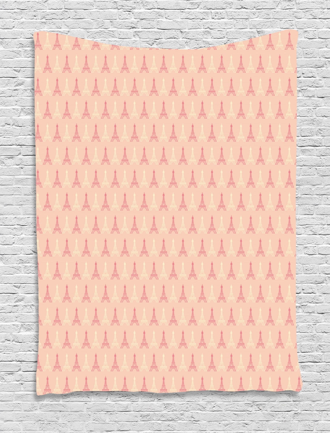 Paris Tapestry Soft Colors Eiffel Tower Pattern France Landmark Repetitive Design Wall Hanging For Bedroom Living Room Dorm Decor Peach Pale Yellow