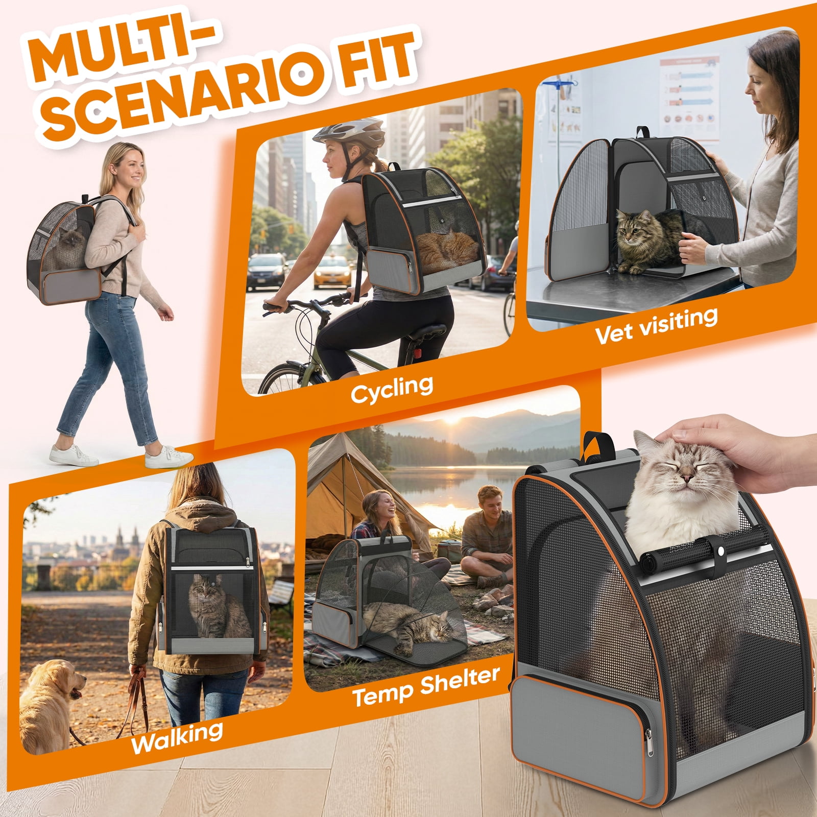 Cat Carrier Backpack -Pet Carrier Expandable for Cat Puppy Outdoor Ventilated Travel Backpack with Breathable Mesh,