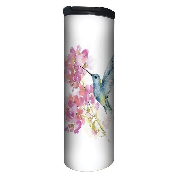 Highland Home "Watercolor Hummingbird" 17 oz. Double Wall Stainless Steel Tumbler w/Lid