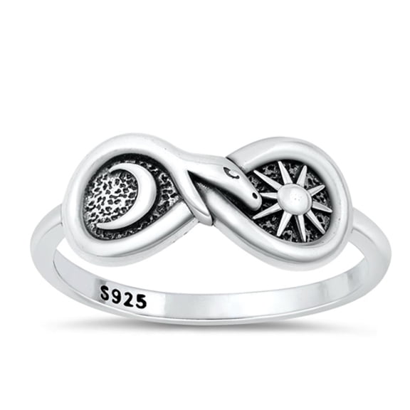 Oxidized Snake Infinity Sun & Moon Ring .925 Sterling Silver Band Jewelry Female Male Unisex Size 10