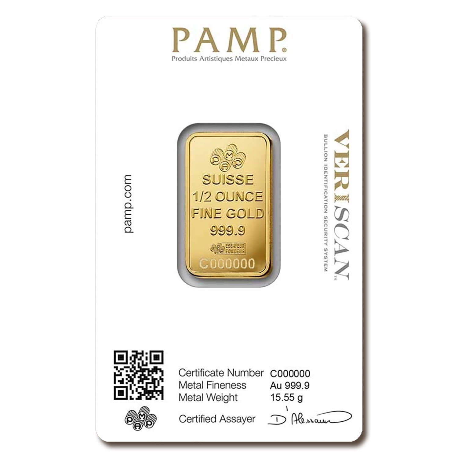 1/2 oz Gold PAMP Suisse Lady Fortuna Veriscan® Bar w/ Assay