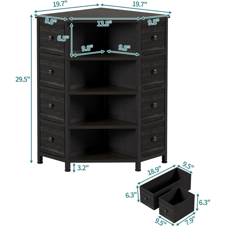 8 Drawer Corner Dresser with Wooden Top and Shelves Black Wood Veins Walmart
