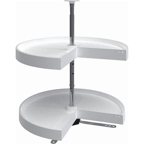 Pie-Cut Dual Tier Lazy Susan Organizer for Corner Base Kitchen Cabinets, Plastic Home Rotating Storage Shelves, White, 2942-24-11-1