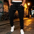 thumbnail image 2 of Njagoc3 Plus Size Pants for Men | Drawstring Cuffed Joggers with Zippered Side Pockets & Seam Detail | Relaxed Loose Fit for Fall Daily Wear & Outdoor Activities，Black，M, 2 of 6