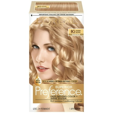L'Oreal Paris Superior Preference Fade-Defying   Shine Permanent Hair Color, 8G Golden Blonde, Pack of 1, Hair Dye