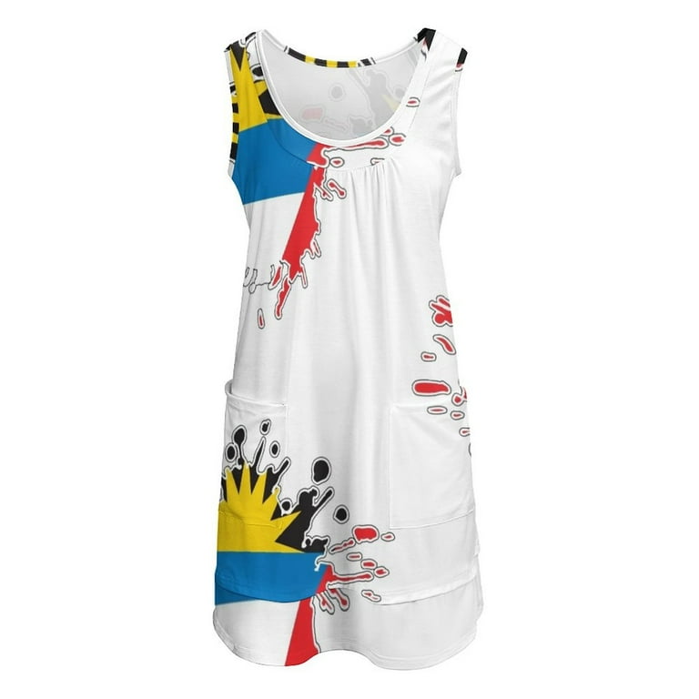 Antigua and Barbuda National Flag Splash Sleeveless U-Neck Fake Two Piece Dress  ladies dresses for women Women's long dress - Walmart.com