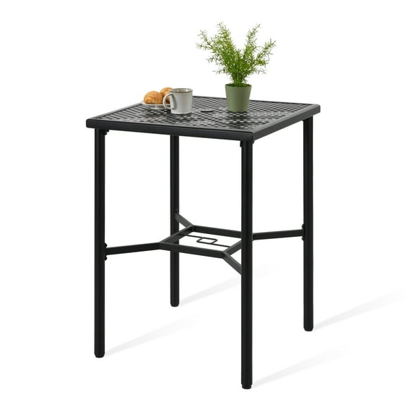 Nuu Garden Outdoor Height Bar Table, 28" Square Patio Bistro Table with 1.57" Umbrella Hole and Mesh Metal Tabletop, Powder-Coated Metal Outside Furniture, Black with Gold Spekles