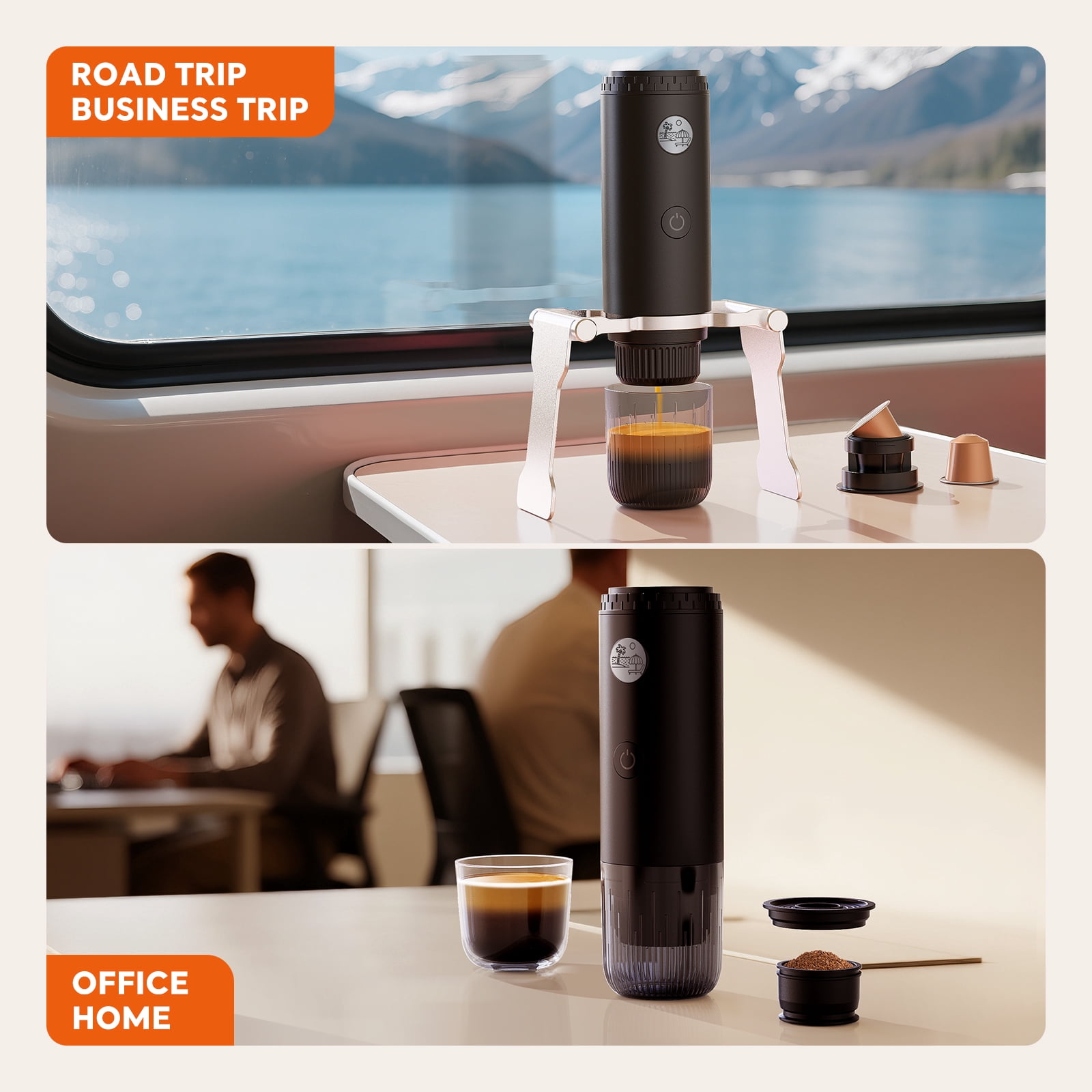 3-in-1 Portable Espresso Machine, Travel Coffee Maker with Self-Heating USB-C, 19Bar Mini Espresso for Camping Hiking Office