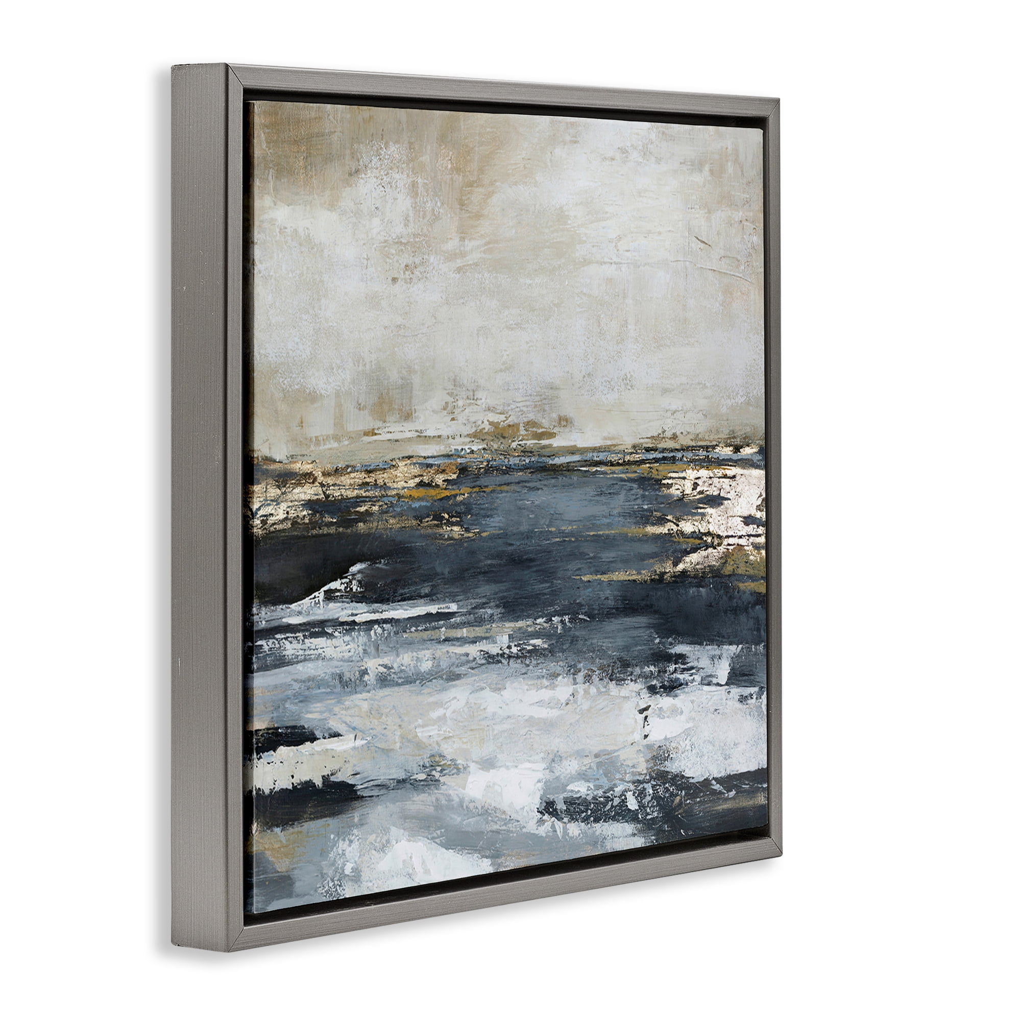 Stupell Industries Rustic Stormy Sea Abstract Painting Gray Floater Framed Canvas Art Print Wall Art, 18 x 18
