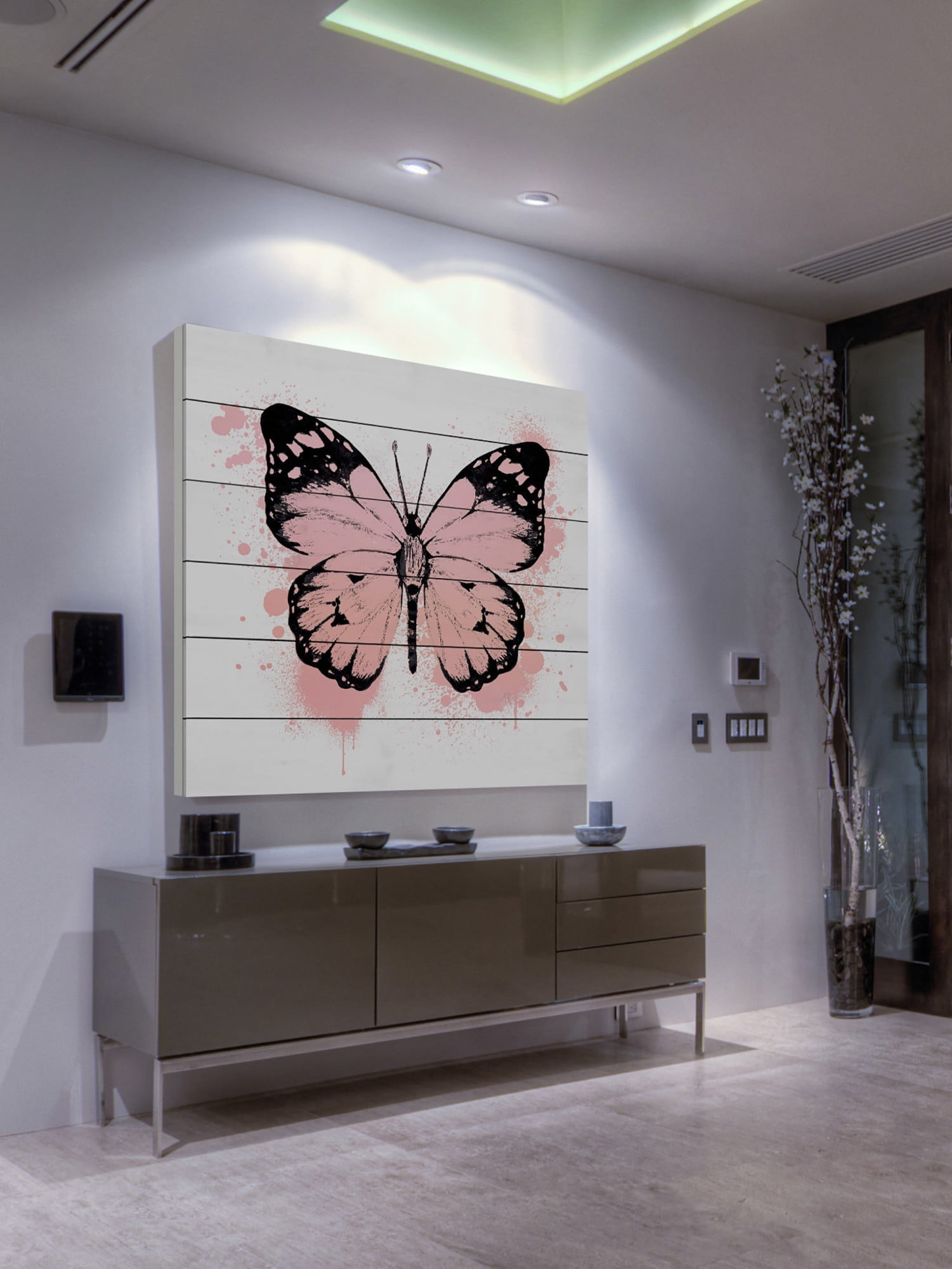 Marmont Hill Inc Marmont Hill - 'Butterfly Black Peach' by Amanda Greenwood Painting Print on White Wood