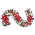 thumbnail image 3 of 6FT Christmas Garland with 20 Warm White LED Lights, Realistic Design with Flowers, Ball Ornaments, and Berries, Battery Operated for Wire-Free Use,for Fireplace Mantle Indoor Outdoor Decoration, 3 of 9