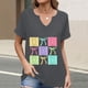 thumbnail image 2 of Corto para las Mujeres Casual Verano 2025 Pascua Impresión V-Cuello Camiseta, Ligero 95% Poliéster 5% Spandex Top para Toda la Temporada Hogar Y Diario, 2 of 7