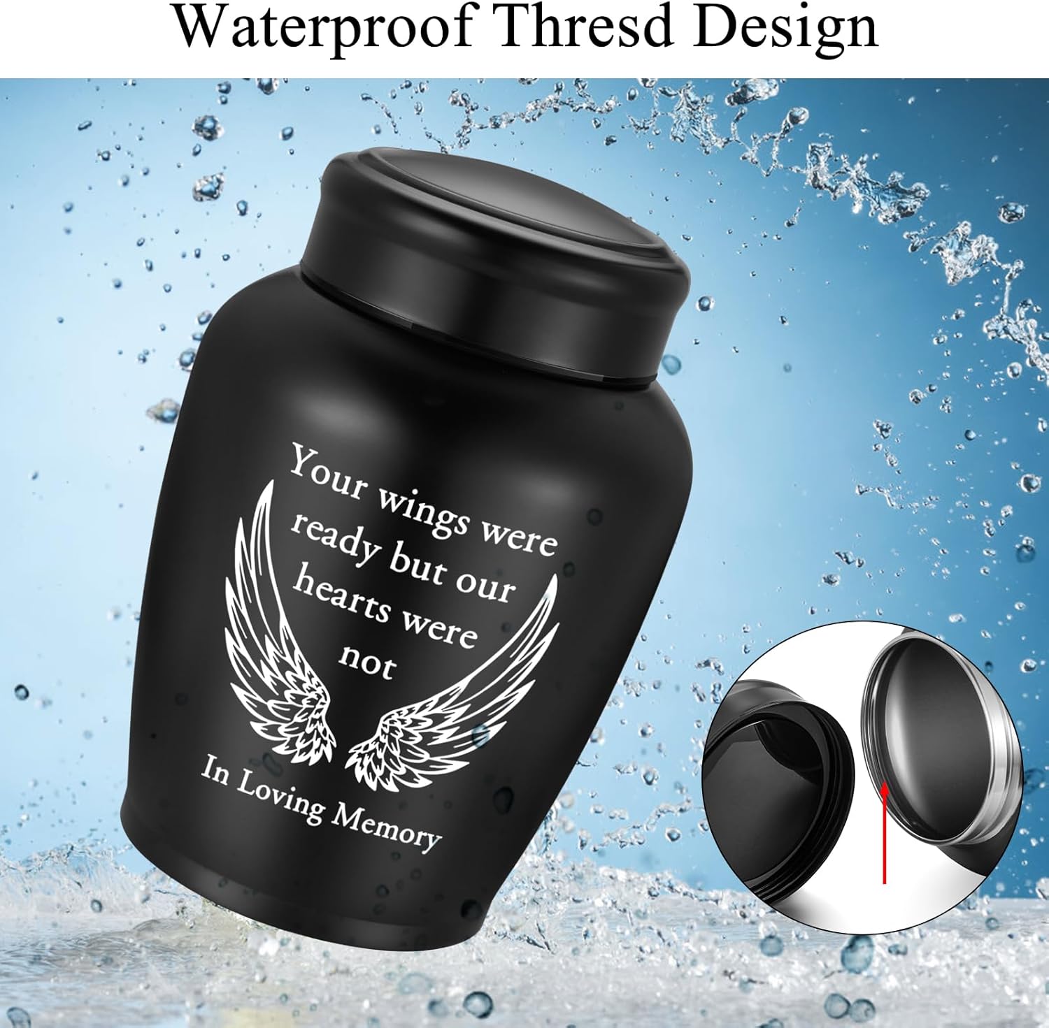 XIUDA Large Stainless Steel Urn for Human Ashes - 8.5 Inch Decorative Funeral Urn, Wings Cremation Keepsake for Men Women, Black Memorial Keepsake for Ashes