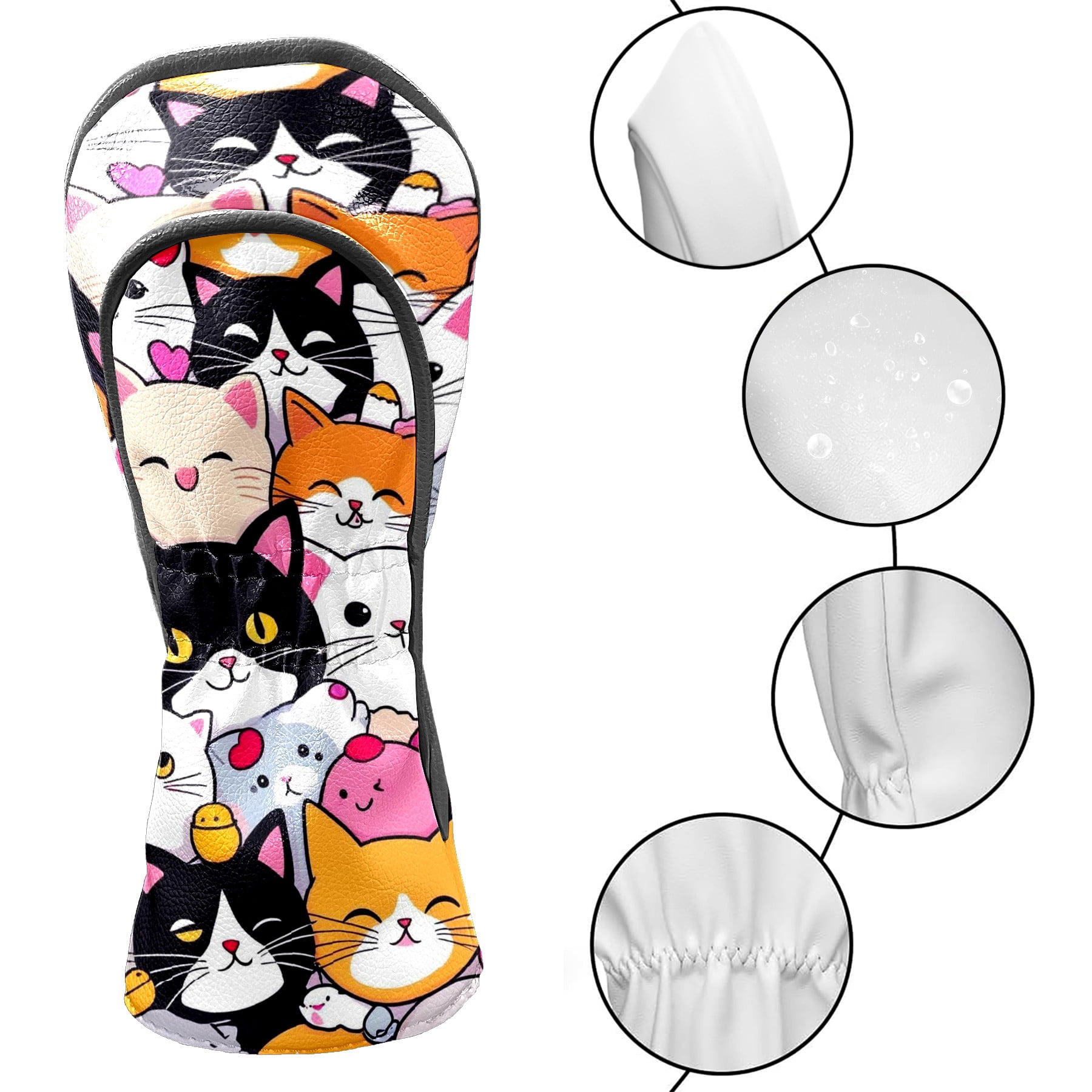 Golf Club Covers, Cartoon1 Premium PU Leather Driver Hybrid Putter Head Covers with Velvet Lining, Waterproof Golf Gifts for Men Women
