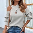 thumbnail image 2 of Suéter de punto para mujer, jersey de manga larga, blusa tipo túnica con hombros descubiertos, suéter sexy, prendas de punto básicas elegantes e informales, suéter de punto fino acanalado, 2 of 4