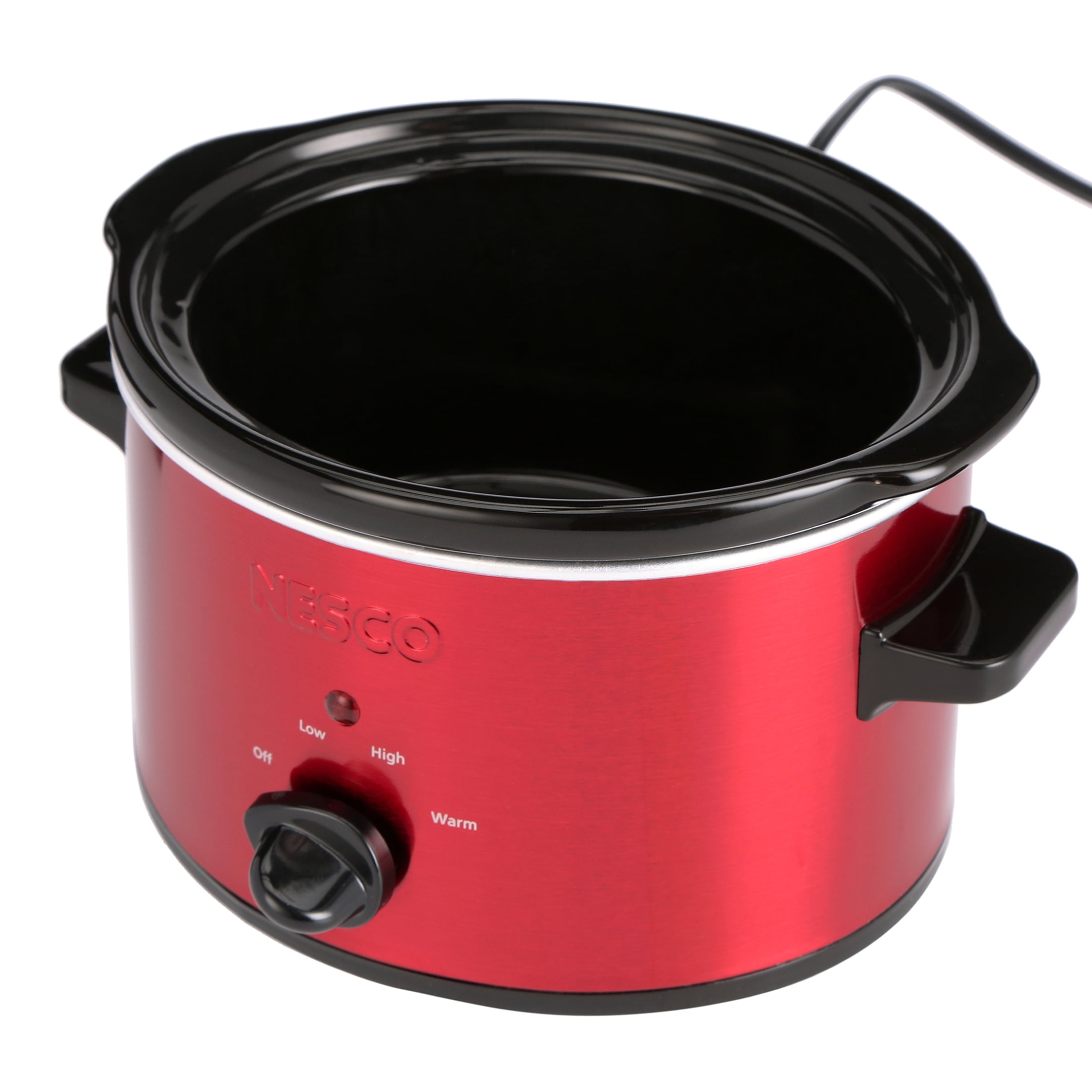 NESCO Quart Oval Slow Cooker, Metallic Red, Glass Lid