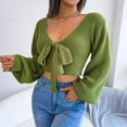 thumbnail image 5 of IROINNID Womens Sweater Knit V-Neck Pullover Sweater Solid Color Casual Cropped Long Sleeve Autumn Winter Blouse Bow-Knot Sweater Tops, 5 of 7