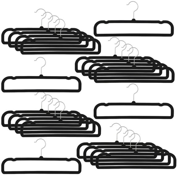 Black Velvet Hangers 20 Pack, Slim Space-Saving Design, Non-Slip Flocked Surface with Rotating Metal Hooks, Ideal for Various Fabrics, Maximize Closet Organization