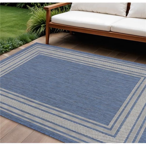 HomeRoots 572871 6 x 9 ft. Denim Blue & Ivory Geometric Indoor & Outdoor Rectangle Area Rug