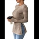 thumbnail image 2 of Camiseta de Larga A Rayas para Mujer, Cuello Redondo, Dobladillo con Abertura, Corte Entallado Color Café L, 2 of 8