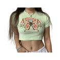 thumbnail image 2 of SAYOO Mujeres Adolescentes Vintage Lindo Estampado gráfico Crop Tops Manga corta Slim Fit Mariposa Letra Rhinestones Tee Tops Estética E-Girl Streetwear SAYOO  Moda, 2 of 9