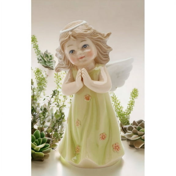 Ceramic Angel In Green Dress Figurine Religious Decor Religious Gift Church Decor ,