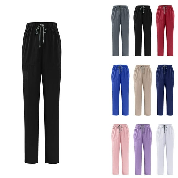 SGFCWSX Men Work Pants with Pockets, Solid Color Work Pants for Men Elastic Waist Straight Leg Pants Black S