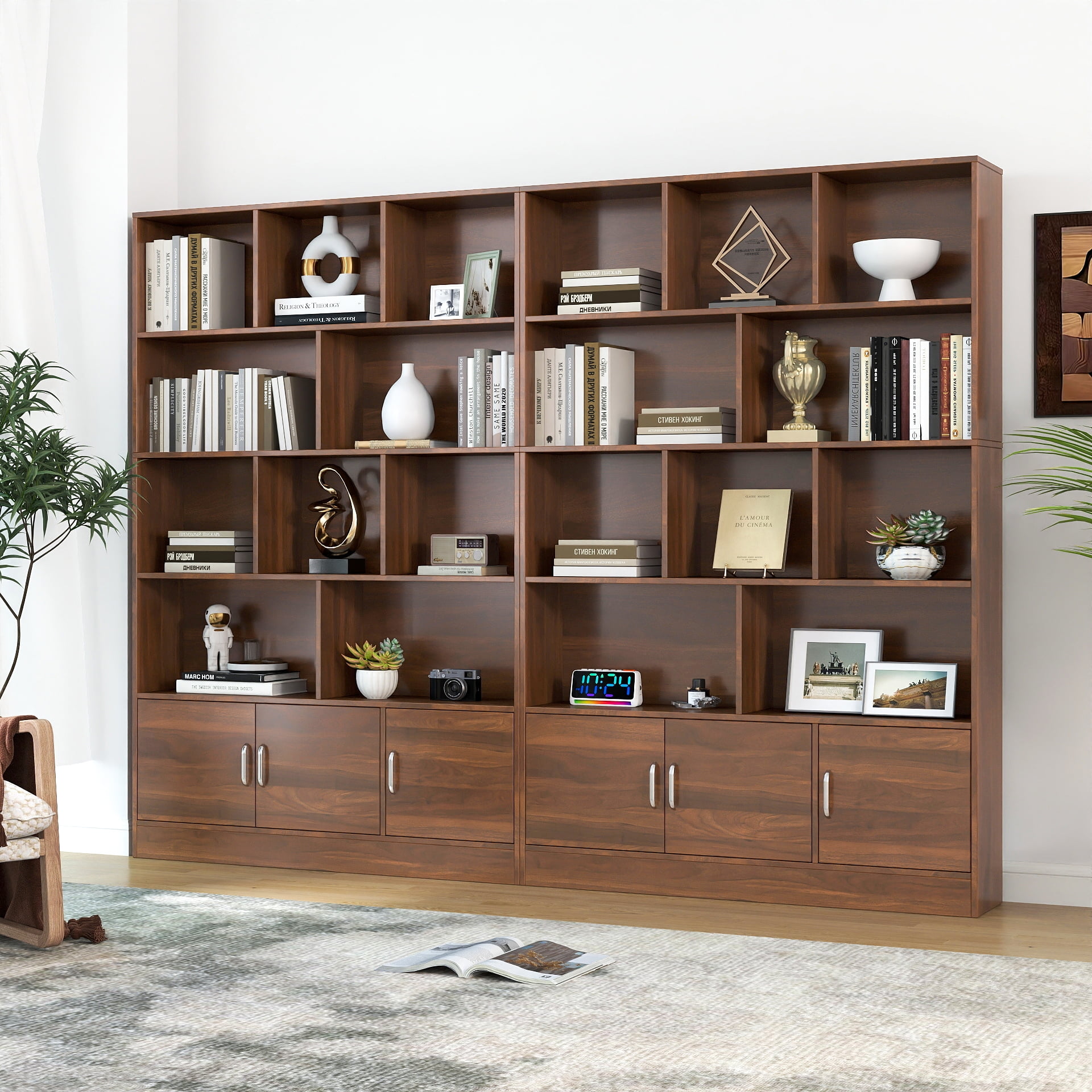 70.87" Tall Bookshelf 10-Cube 4-Tier Open Shelf Bookcase with Cabinet, Black