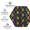 thumbnail image 3 of Naloa Mardi Gras Shiny Green Purple Leather Coasters for Drinks, Durable Drink Coasters 4 Set for Tabletop Protection, Luxurious Home Décor and Housewarming Gift ( {designName})Hexagon, 3 of 6