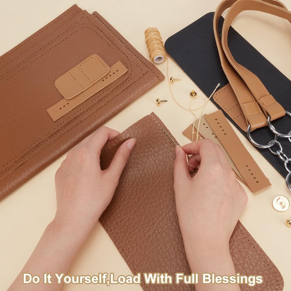 DIY Shoulder Bag Making Kits PU Leather Handag Making Kit for Women Large Capacity PU Leather Tote Working Kit with Bag Sewing Kit for Shoulder Bag Birthday Gift 12.2x4.7x10.6 Inch Camel for DIY
