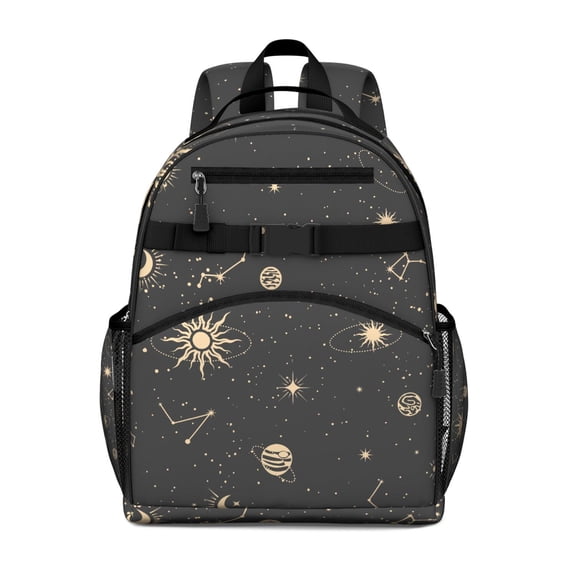 Gothic Celestial Print Waterproof School Backpack - Ergonomic Travel Daypack with Starry Night Design for Teens