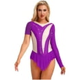 thumbnail image 2 of iiniim Justaucorps de Gymnastique Rythmique pour Femmes Manches Irrégulières Robe de Patinage Artistique Violet L, 2 of 6