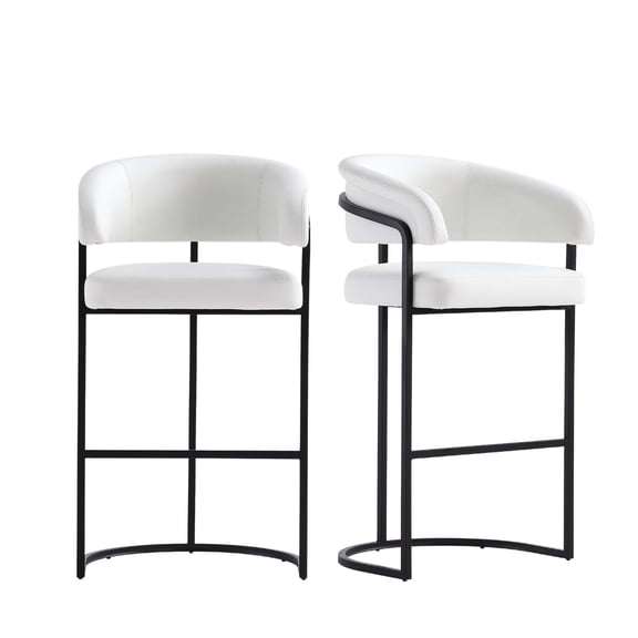 Manhattan Comfort Augusta Barstool with Metal Frame in White - Set of 2