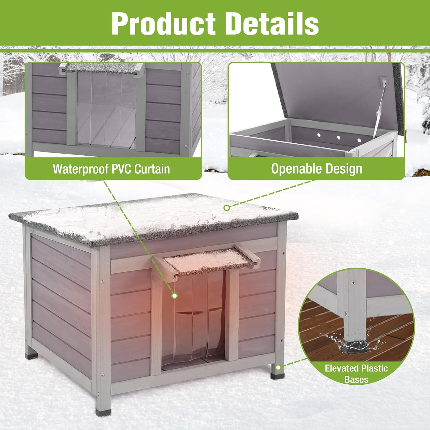 MEDEHOO Heated Cat House Outdoor Insulated Cat House for Outside Weatherproof Feral Cat Shelter with Heated Pad, Insulated Thermal Liner, Chewproof Cable for Cats (Winter-Ready)