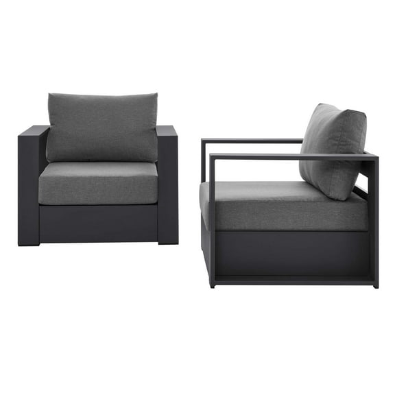 Lounge Chair Armchair, Grey Gray, Aluminum, Metal, Fabric, Modern Contemporary, Outdoor Patio Balcony Cafe Bistro Garden Furniture Hotel Hospitality