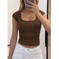 thumbnail image 5 of PRETTYGARDEN Womens Cap Sleeve T Shirts Square Neck Basic Tees Slim Fit Ribbed Knit Spring Going Out Tops Summer Clothes, 5 of 10