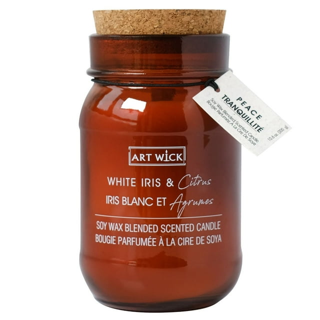 Art Wick 10.6oz WHITE IRIS & CITRUS Soy Wax Blended Scented Candle,1 wood wick