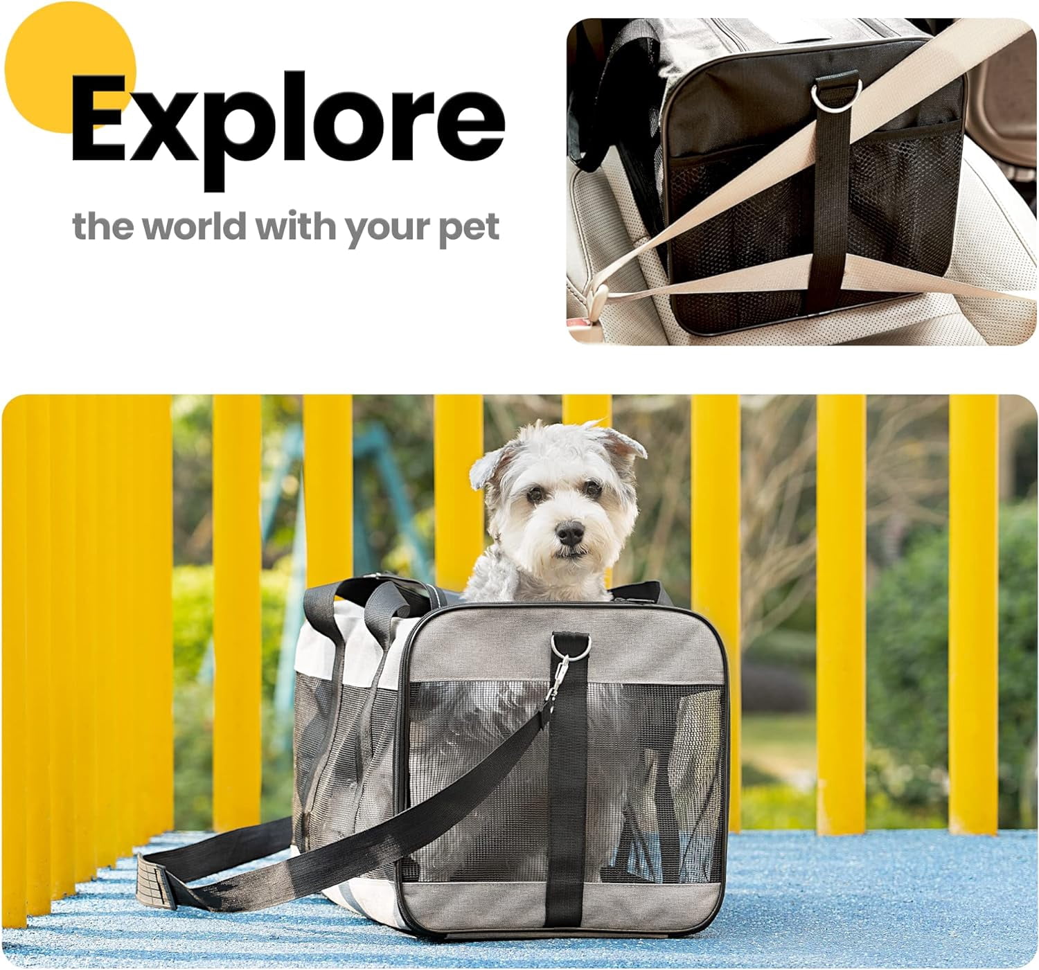 Soft Sided Dog  with Safety Leash, Large   for Pets  to 20 Lbs, Collapsible Travel Bag -