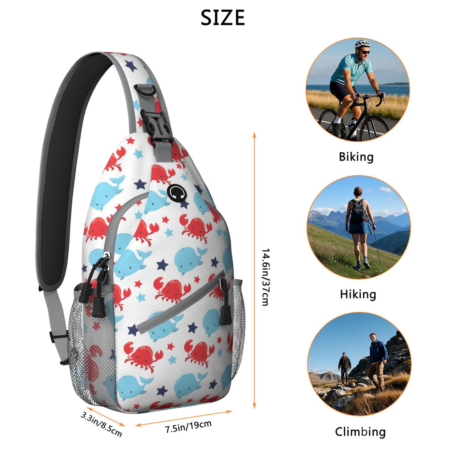 Blue Dolphin Chest Bag - Educational Marine Life Chart for Hiking & Biking - Lightweight & Durable