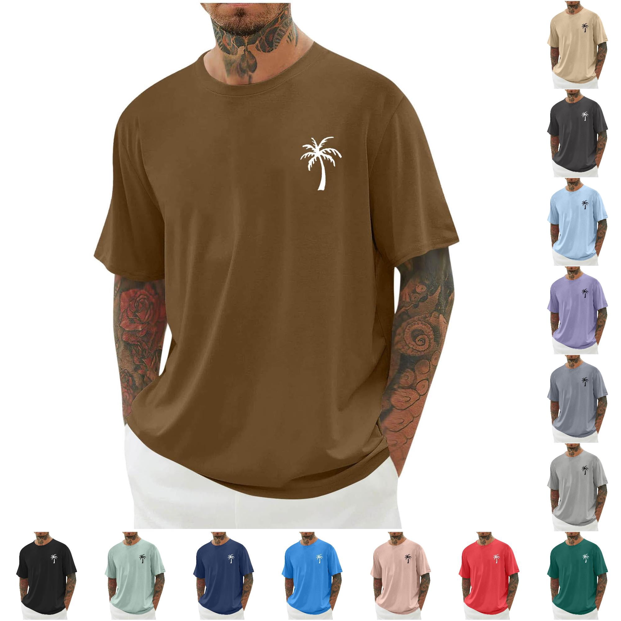 AWZXDE Men's Cotton T-Shirts Short Sleeve Summer Tree Print