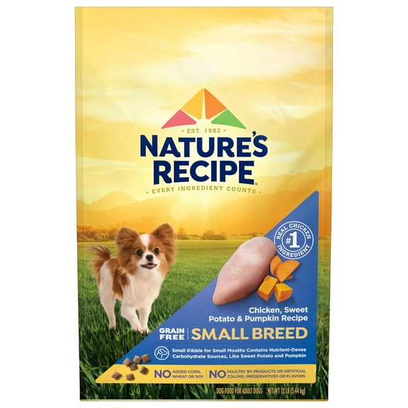 Nature’s Recipe Small Breed Grain Free Chicken, Sweet Potato & Pumpkin Recipe, Dry Dog Food, 12 lb.