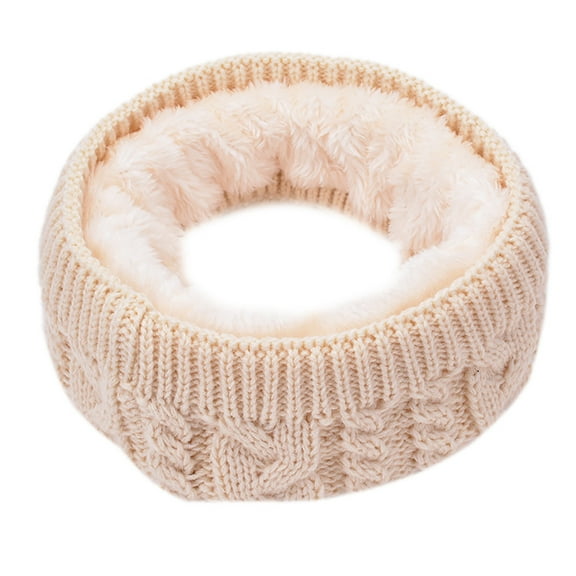 Unisex Winter Solid Color Knitted Scarf, Warm Plush Lined Cable Knit Thick Neck Warmer for Men and Women, Beige