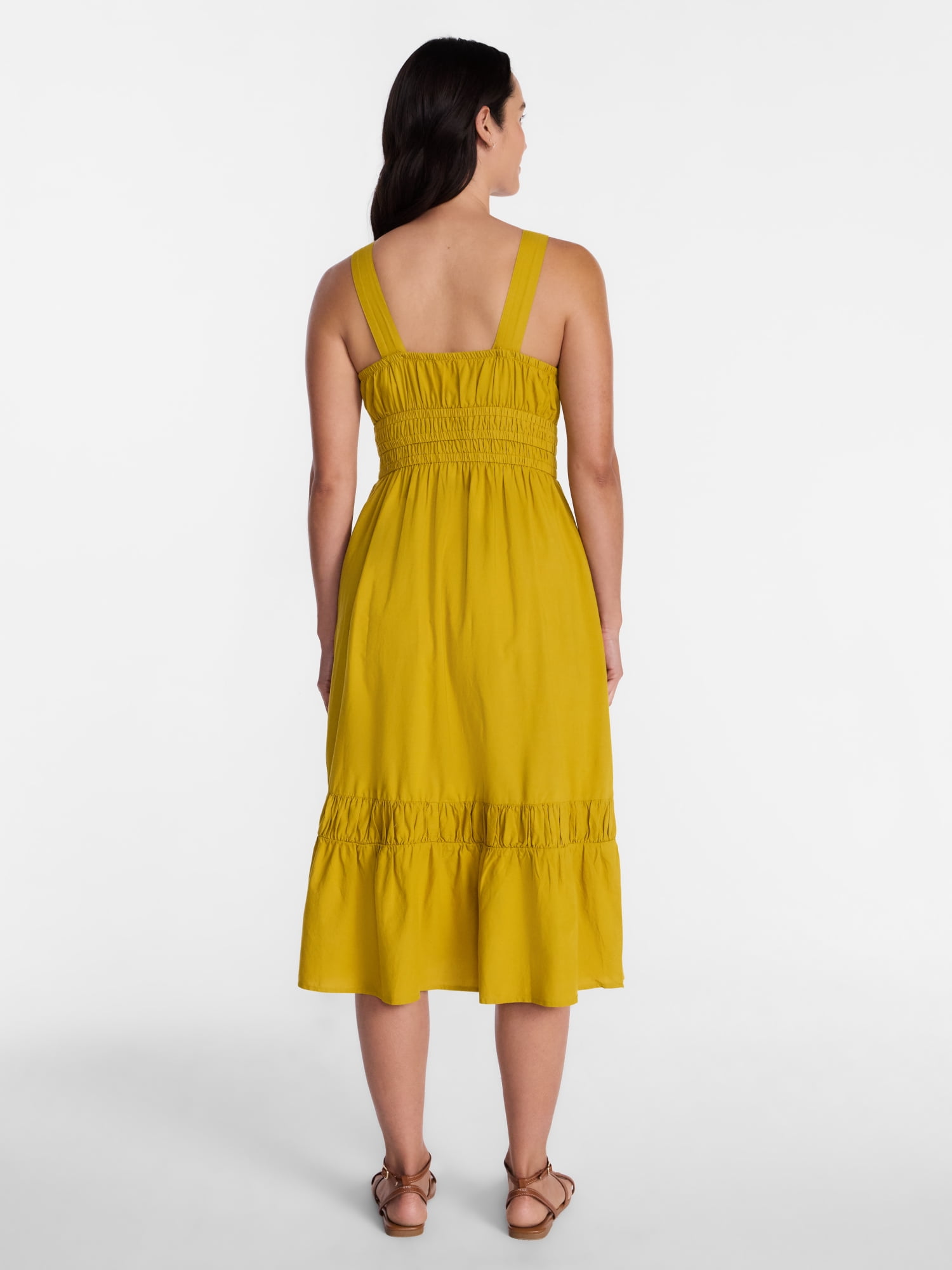 Time and Tru Women's and Women's Plus Smocked Sleeveless Midi Dress, Sizes XS-4X