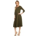 thumbnail image 2 of Women's Comfortable 3/4 Sleeve Midi Dress – Solid A-Line Casual Fit, 2 of 4