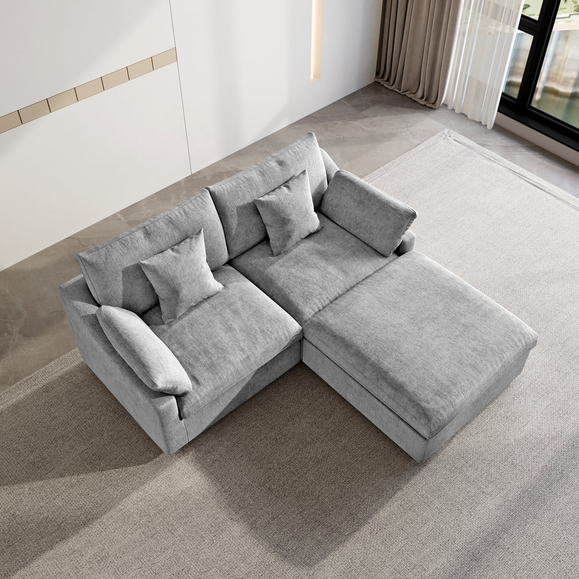 83" Cloud Couch Sectional for Living Room, L Shaped Sofas with Ottoman, Convertible Couch, Gray